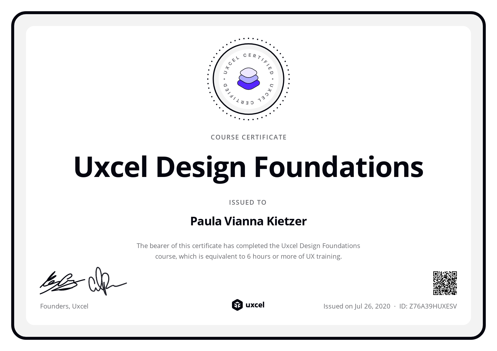 Paula Vianna Kietzer's certificate